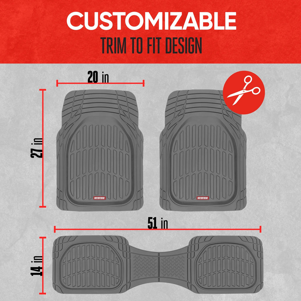 & BDK Heavy Duty Gray Rubber Car Mats Full Set - Universal Trim-To-Fit All Weather Floor Mats - Floor Mats for Car Accessories - Front & Back Interior Floor Mats for Truck Accessories