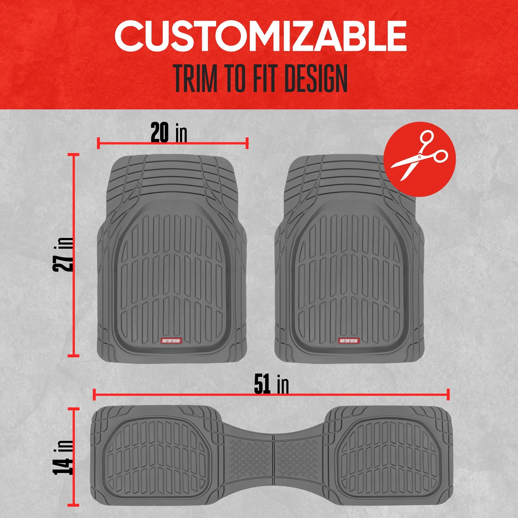 & BDK Heavy Duty Gray Rubber Car Mats Full Set - Universal Trim-To-Fit All Weather Floor Mats - Floor Mats for Car Accessories - Front & Back Interior Floor Mats for Truck Accessories