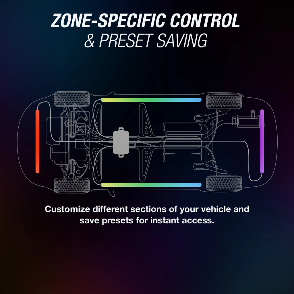 - Appglow Multicolor Underglow LED Kit, Carplay Compatible, Siri & Hey Google Voice-Control, Bluetooth, Custom RGB Lighting Presets, Control Zones, 112 Inches