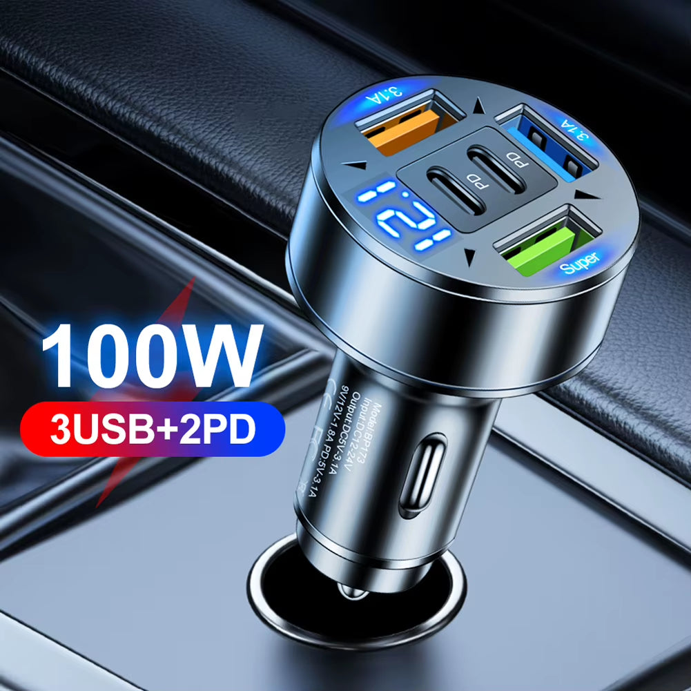 100W 5 Ports Car Charger with Voltage Car Phone Charger Adapter Cigarette Lighter Car Phone Charger for Most Car Models