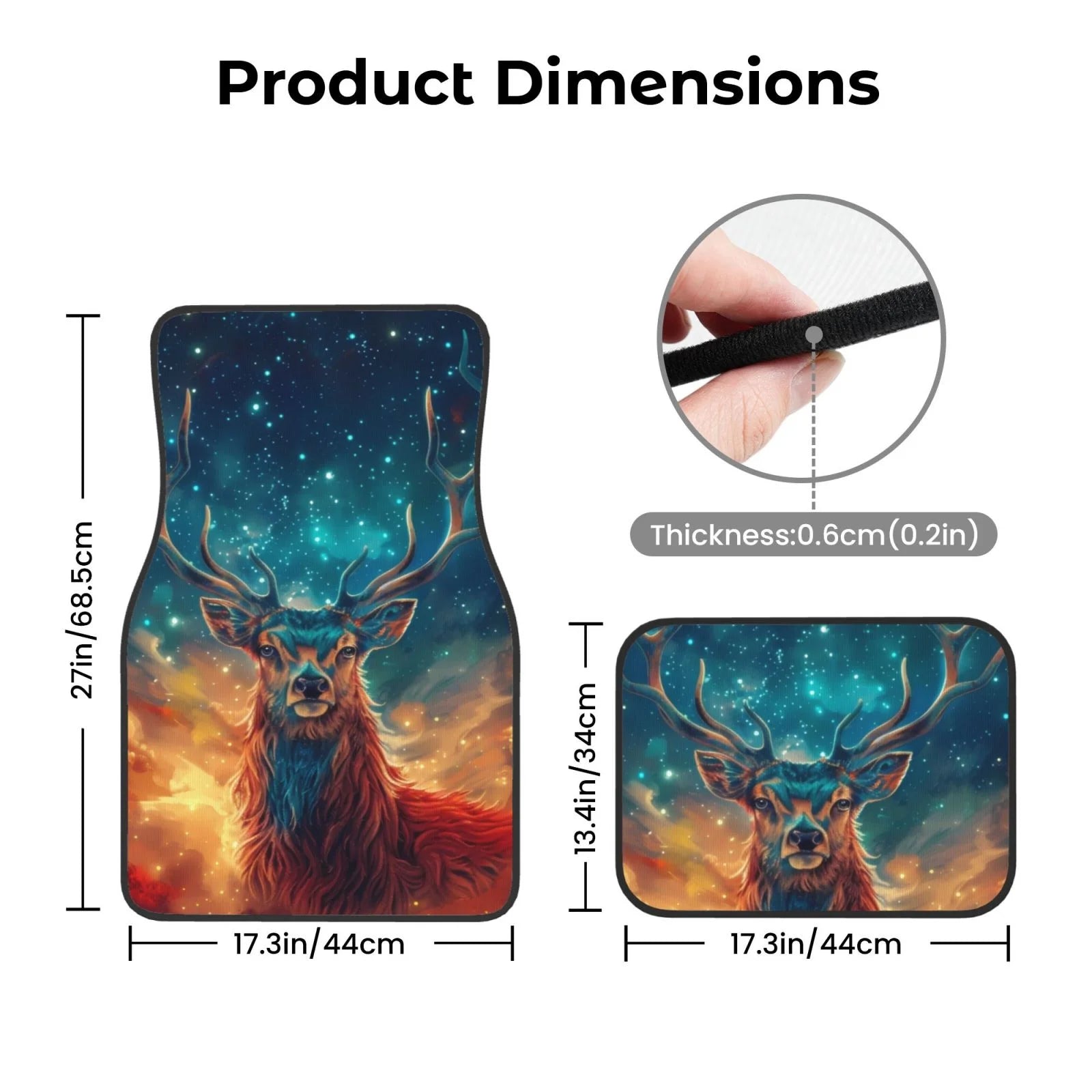 Celestial Stag Cosmic Glow Car Foot Mat Set of 4 Pieces - Universal Floor Liner Neoprene Full Set Floor Mats for Cars Trucks SUV