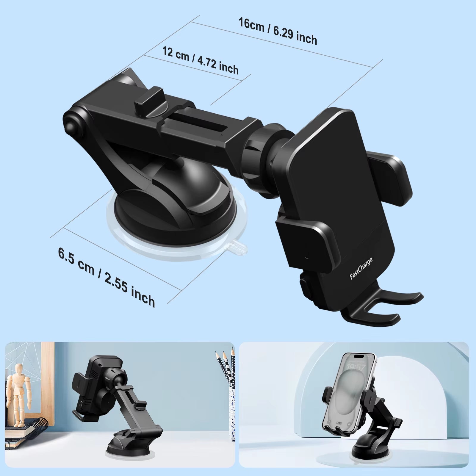 15W Qi Magnetic Wireless Car Phone Charger Auto-Clamping Car Charger Phone Holder Dashboard Vent Phone Mount Fast Charging