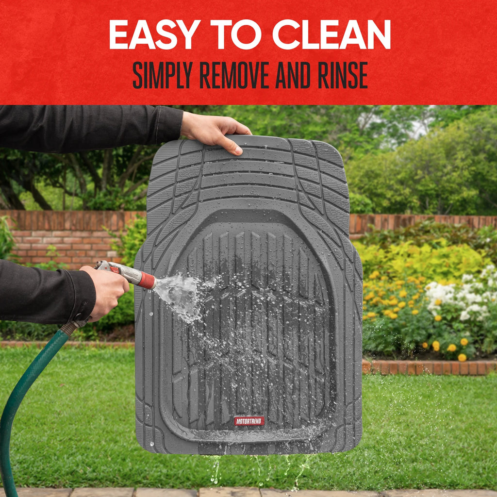 & BDK Heavy Duty Gray Rubber Car Mats Full Set - Universal Trim-To-Fit All Weather Floor Mats - Floor Mats for Car Accessories - Front & Back Interior Floor Mats for Truck Accessories