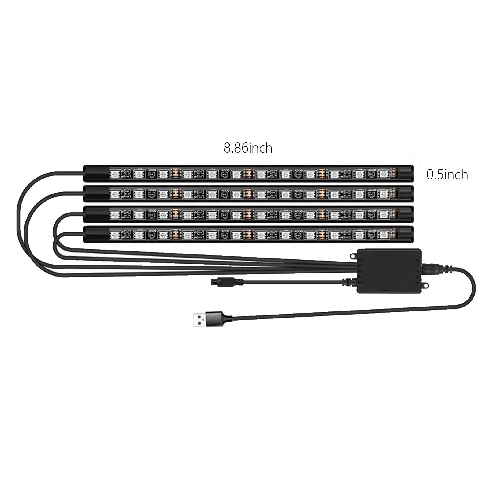 4-Piece Usb-Powered Car Interior LED Strip Lights with Remote Control and Music Sync for Ambient under Dash Lighting
