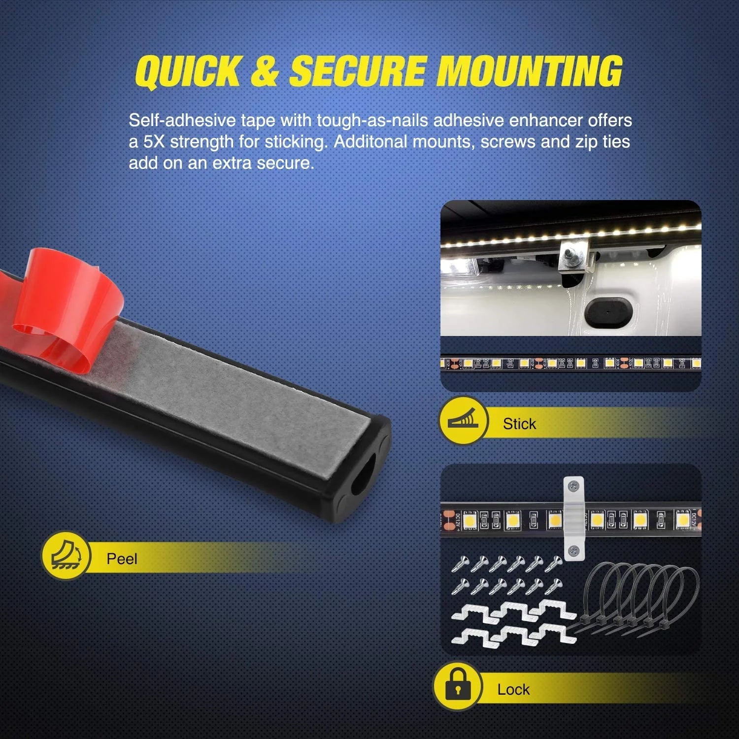 3PCS 60 Bed Light Strip 270 LED with On/Off Switch Blade Fuse Splitter Extension Cable for Cargo, Pickup Truck, SUV, RV, Boat,2 Years Warranty