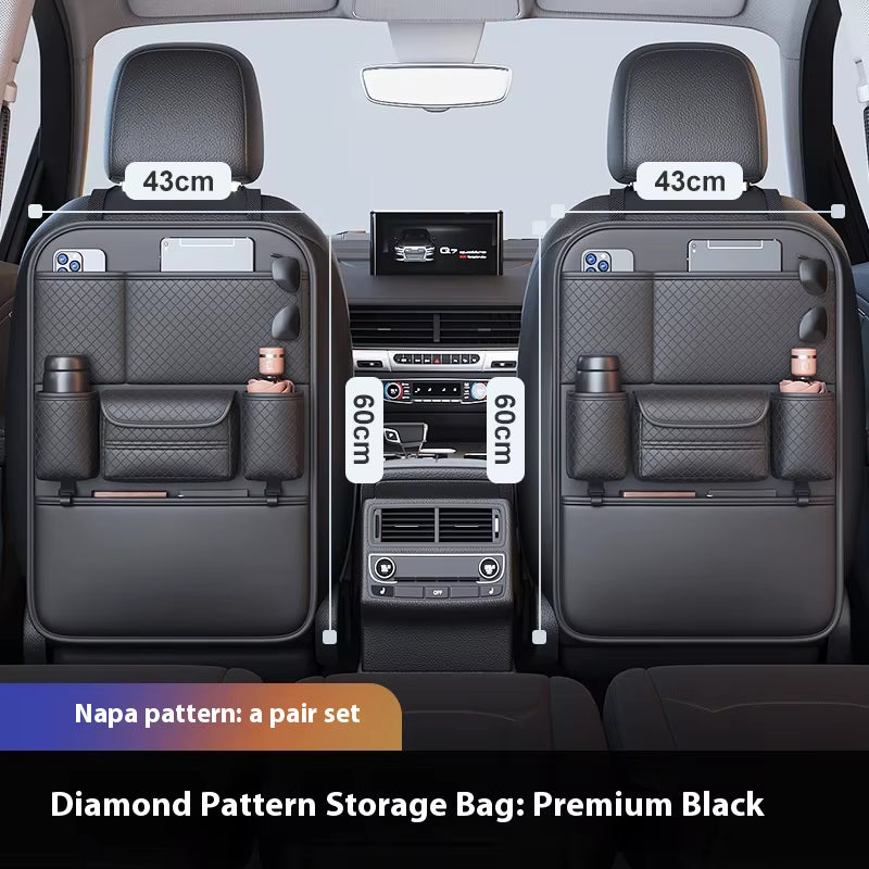 Car Seat Back Organizer Faux Leather Multi-Compartment Design Car Accessories Large Storage Capacity Car Backseat Storage Bag