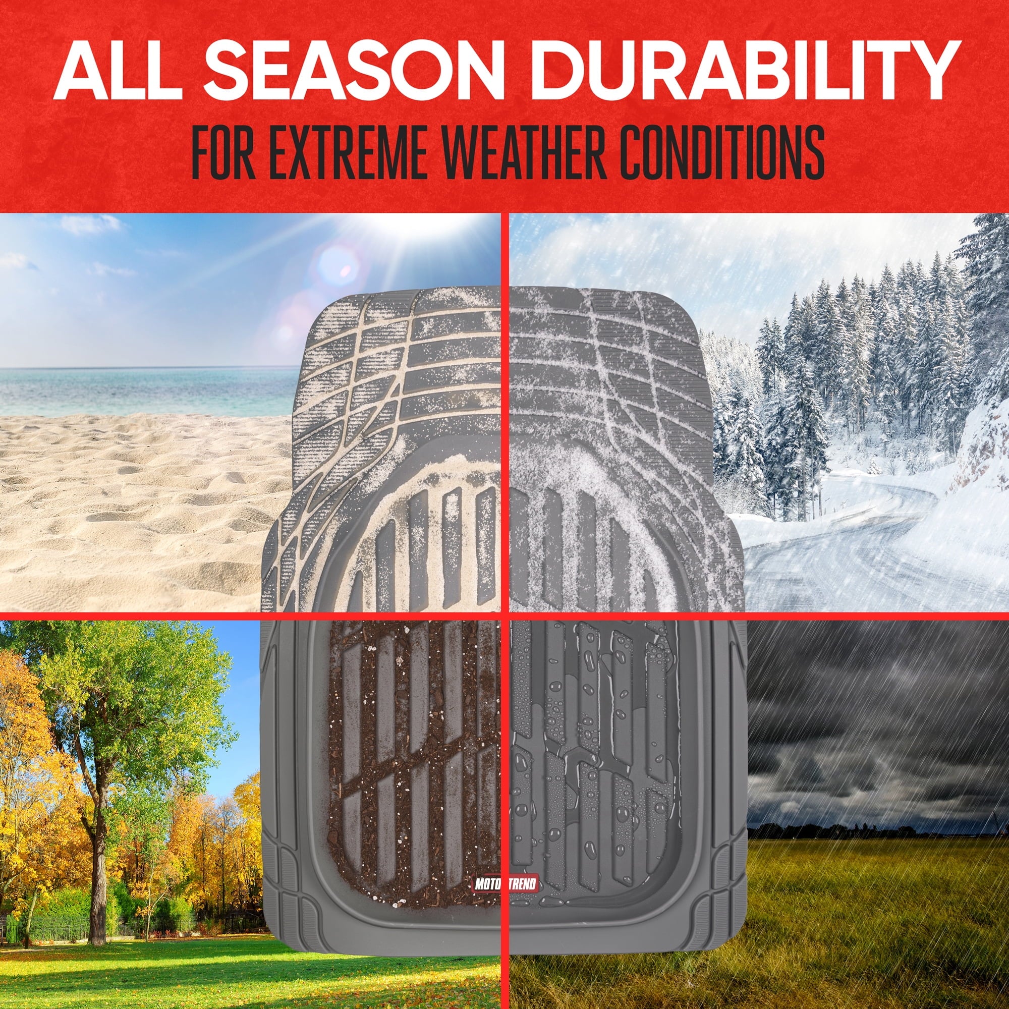 & BDK Heavy Duty Gray Rubber Car Mats Full Set - Universal Trim-To-Fit All Weather Floor Mats - Floor Mats for Car Accessories - Front & Back Interior Floor Mats for Truck Accessories