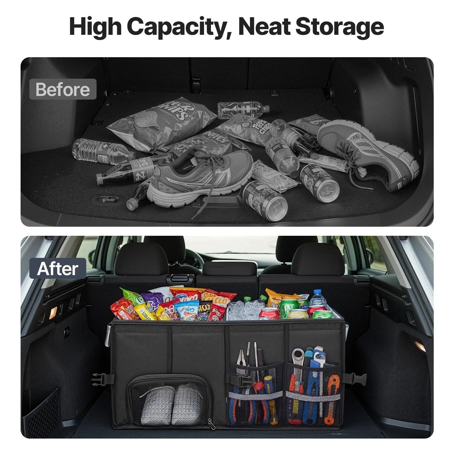 Trunk Organizer for Car and SUV Collapsible Car Organizers and Storage with Lid Truck Accessories Interior Grocery Holder, 72L