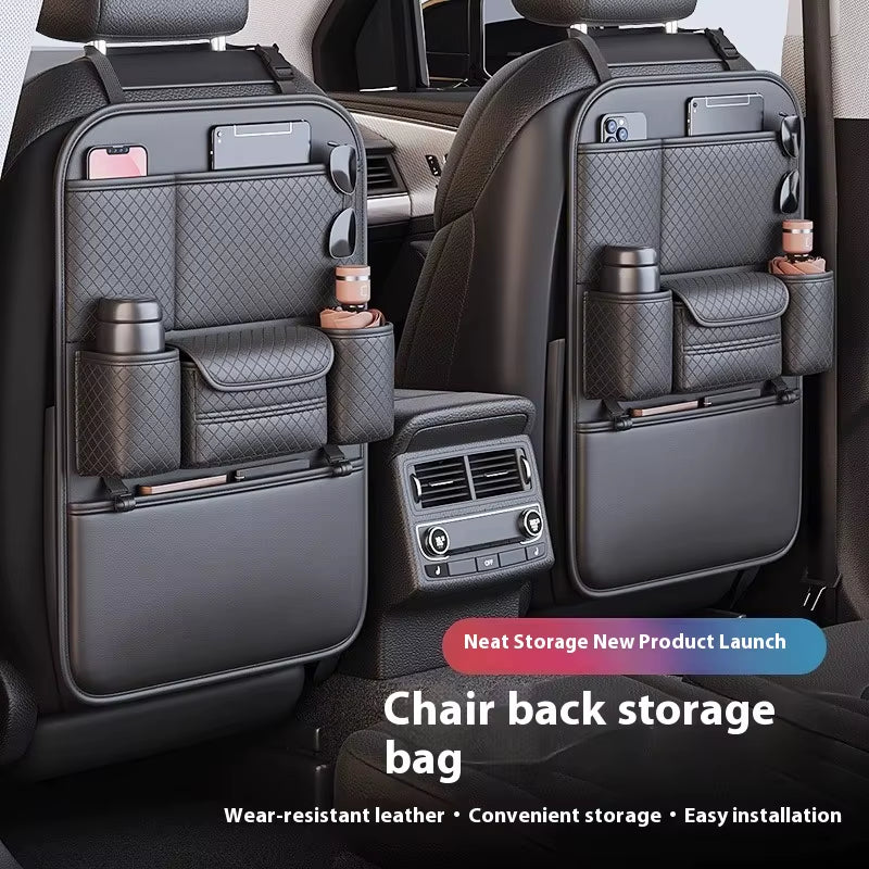 Car Seat Back Organizer Faux Leather Multi-Compartment Design Car Accessories Large Storage Capacity Car Backseat Storage Bag