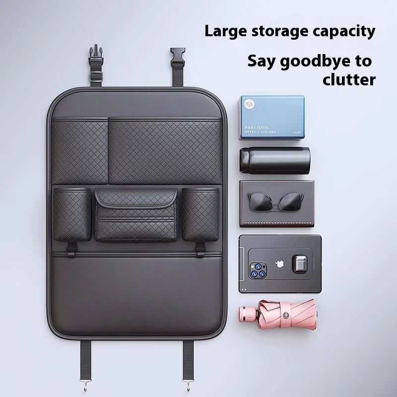 Car Seat Back Organizer Faux Leather Multi-Compartment Design Car Accessories Large Storage Capacity Car Backseat Storage Bag