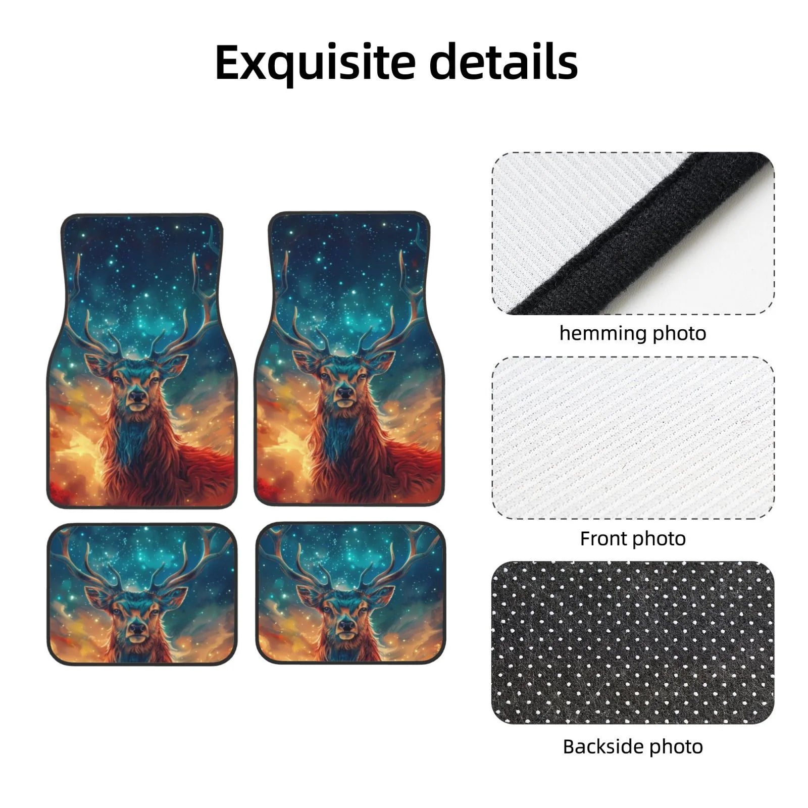 Celestial Stag Cosmic Glow Car Foot Mat Set of 4 Pieces - Universal Floor Liner Neoprene Full Set Floor Mats for Cars Trucks SUV