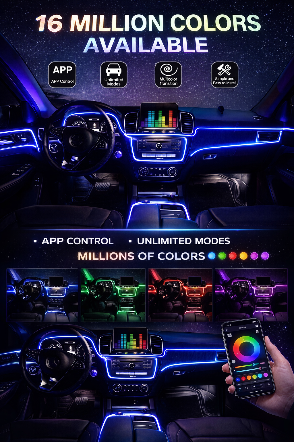 RGB Fiber Optic Car Interior Lighting Kit