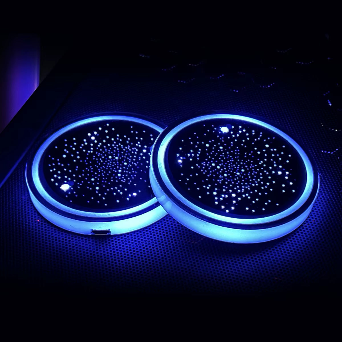 2PCS LED Cup Holder Lights for Car, Rechargeable 7 Color-Changing Light up Cup Holder Insert Coasters, Car Accessories for Teens
