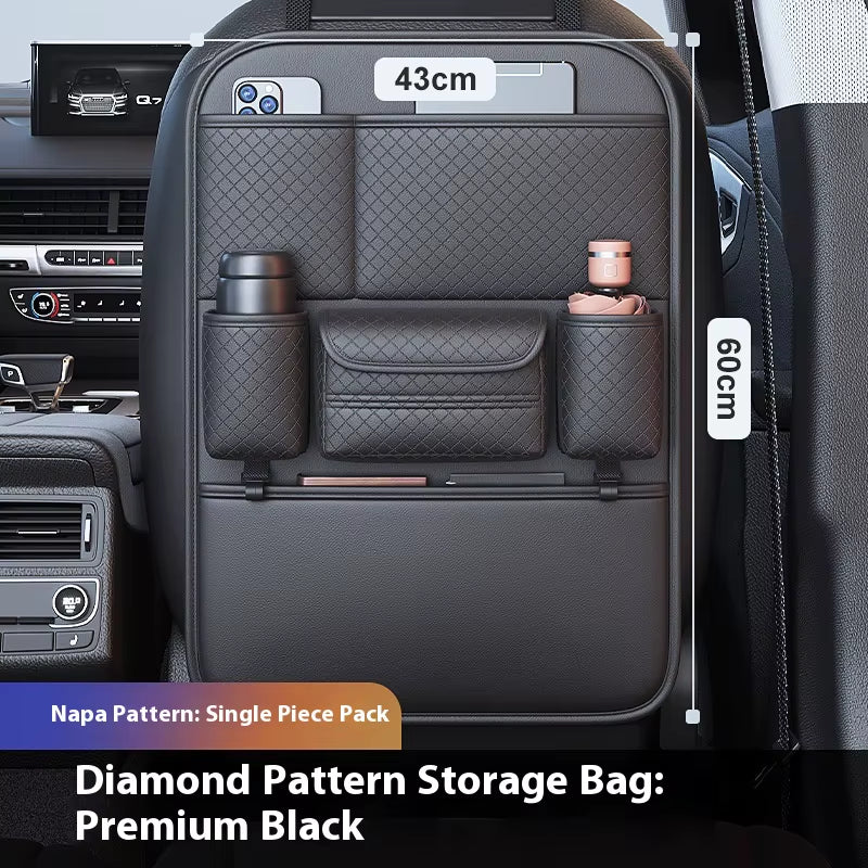 Car Seat Back Organizer Faux Leather Multi-Compartment Design Car Accessories Large Storage Capacity Car Backseat Storage Bag