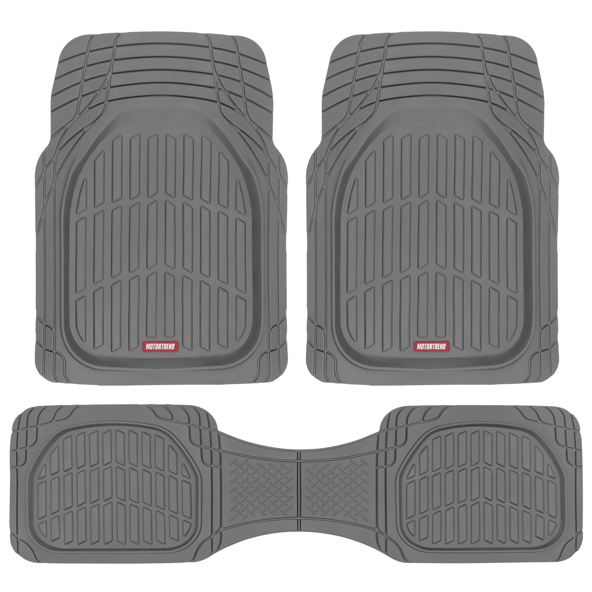& BDK Heavy Duty Gray Rubber Car Mats Full Set - Universal Trim-To-Fit All Weather Floor Mats - Floor Mats for Car Accessories - Front & Back Interior Floor Mats for Truck Accessories