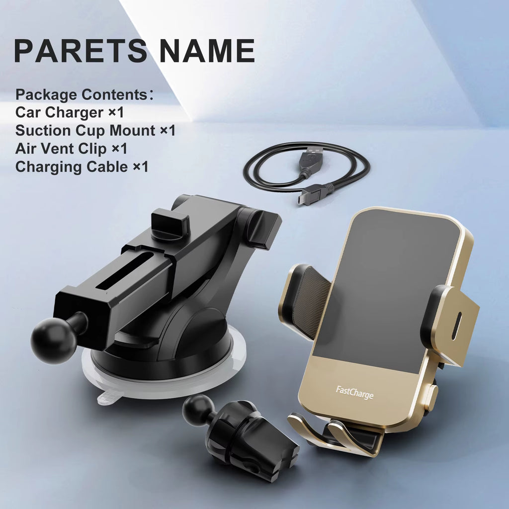 15W Qi Magnetic Wireless Car Phone Charger Auto-Clamping Car Charger Phone Holder Dashboard Vent Phone Mount Fast Charging