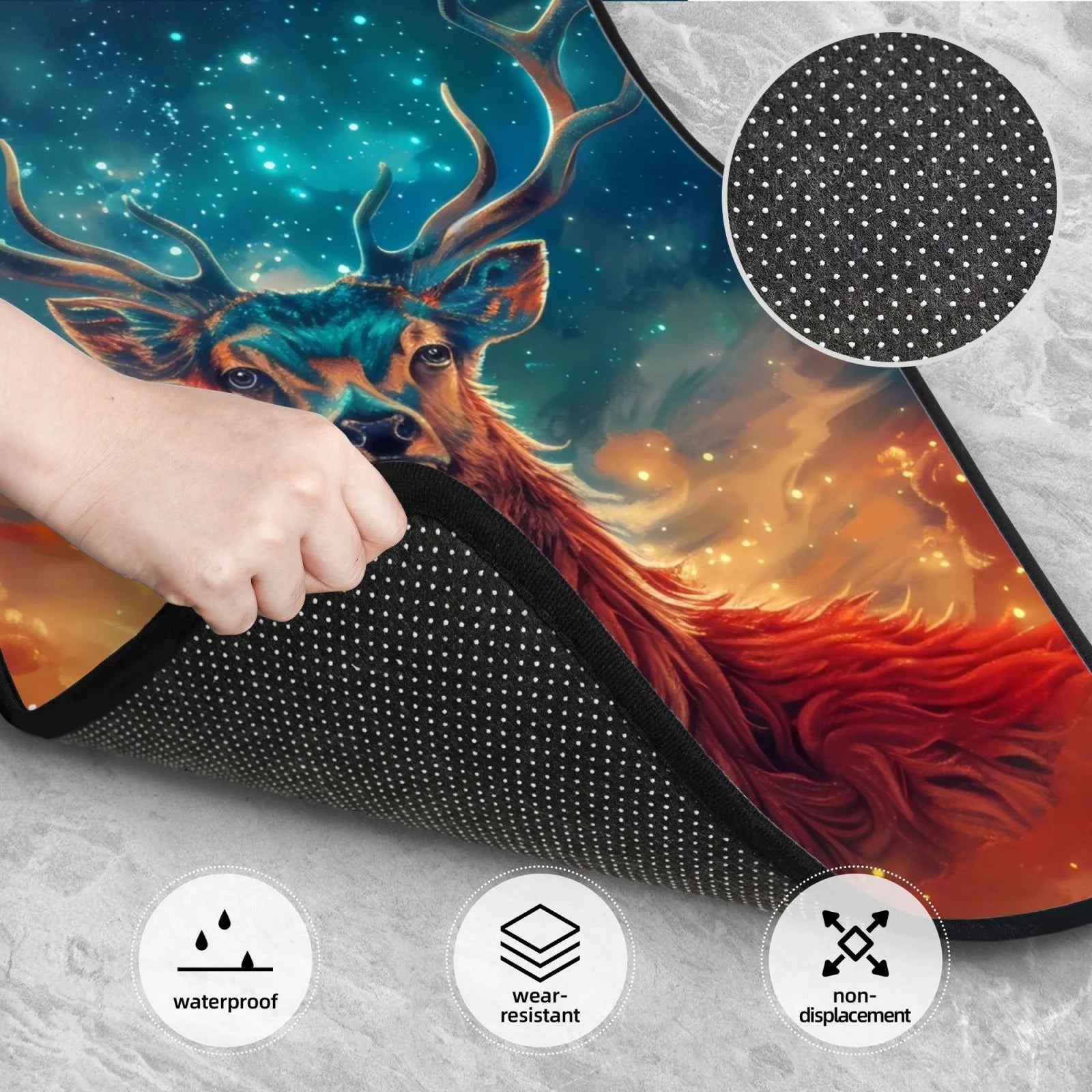 Celestial Stag Cosmic Glow Car Foot Mat Set of 4 Pieces - Universal Floor Liner Neoprene Full Set Floor Mats for Cars Trucks SUV