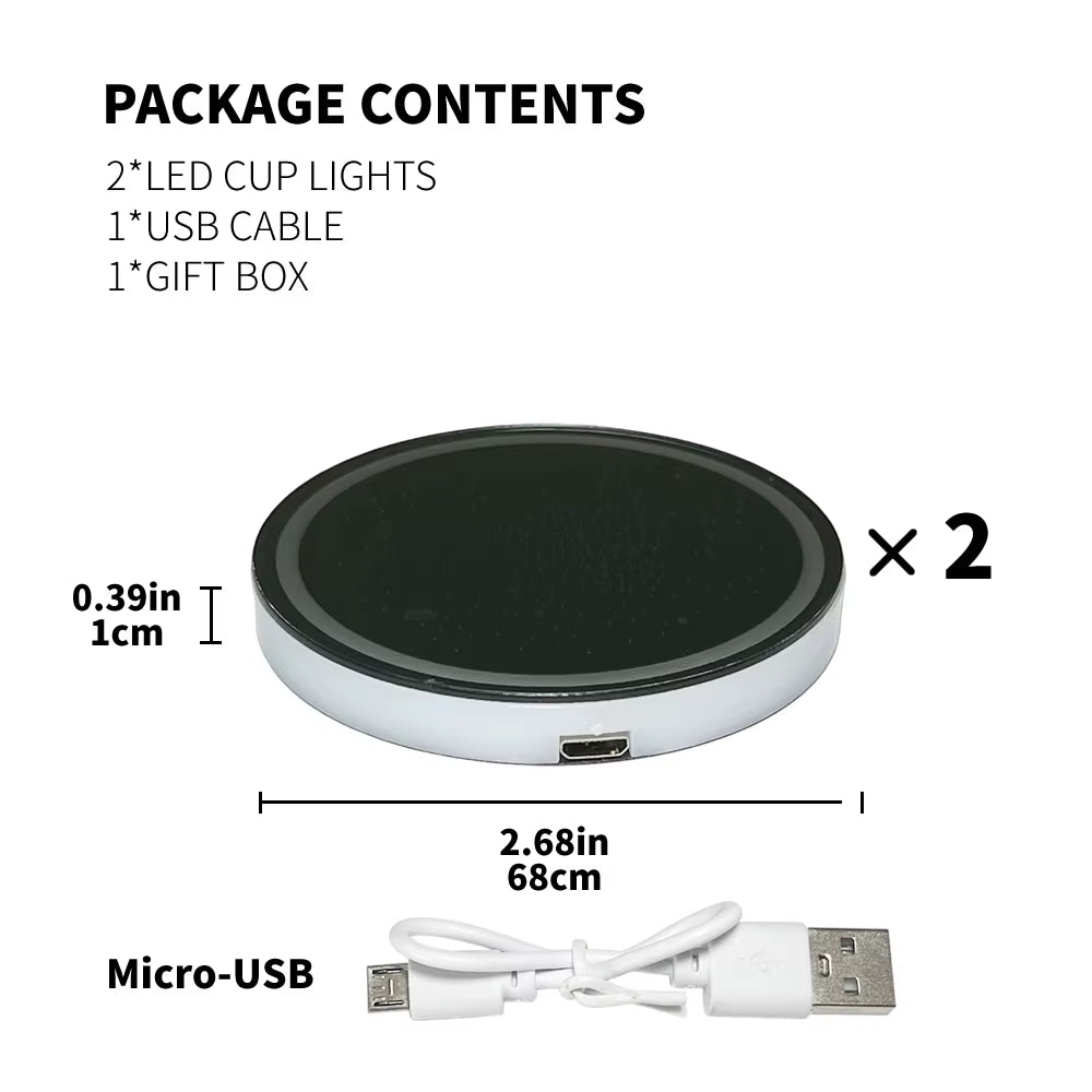 2PCS LED Cup Holder Lights for Car, Rechargeable 7 Color-Changing Light up Cup Holder Insert Coasters, Car Accessories for Teens