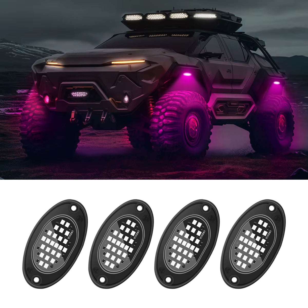 4Pcs Car Chassis Light for Trucks LED Rock Lights with for Pickup off Road Jeep SUV ATV UTV Car