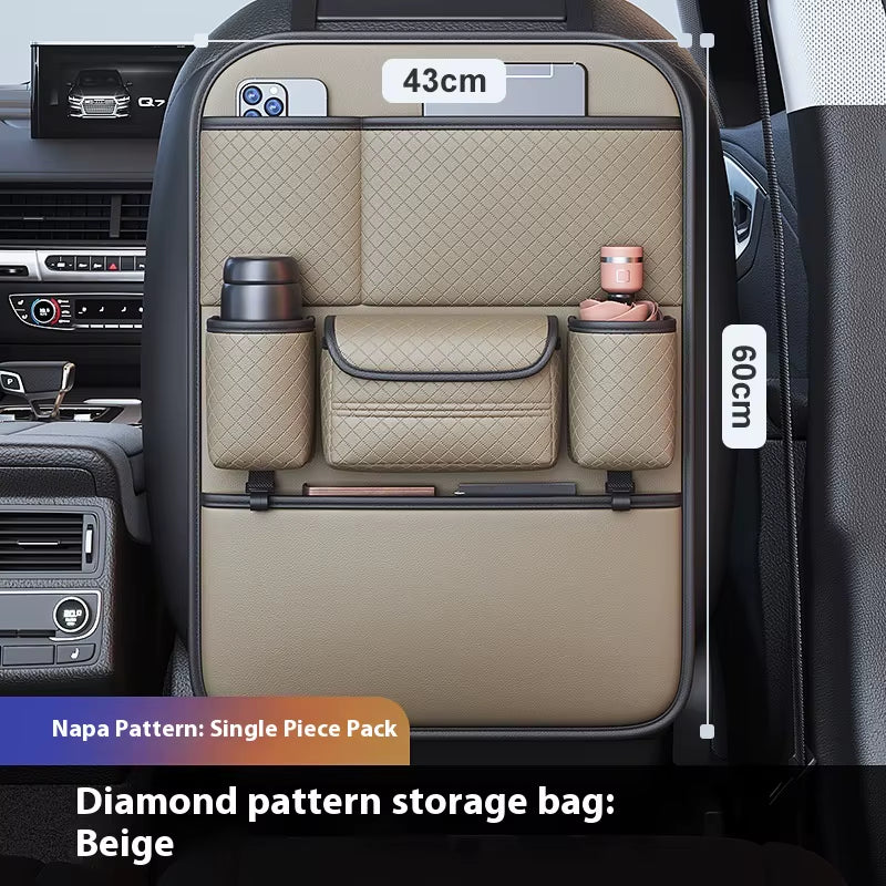 Car Seat Back Organizer Faux Leather Multi-Compartment Design Car Accessories Large Storage Capacity Car Backseat Storage Bag