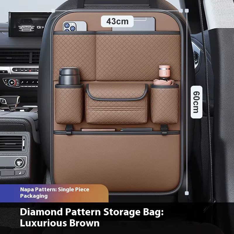 Car Seat Back Organizer Faux Leather Multi-Compartment Design Car Accessories Large Storage Capacity Car Backseat Storage Bag