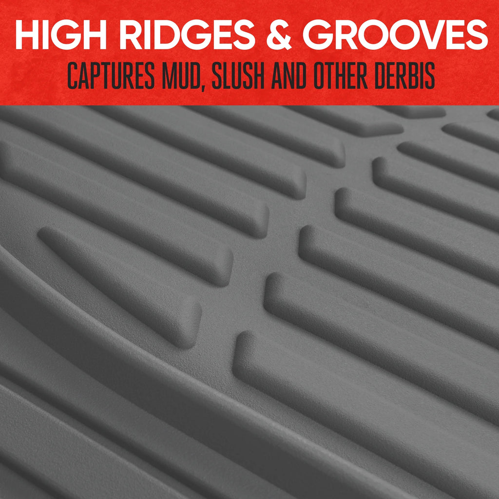 & BDK Heavy Duty Gray Rubber Car Mats Full Set - Universal Trim-To-Fit All Weather Floor Mats - Floor Mats for Car Accessories - Front & Back Interior Floor Mats for Truck Accessories