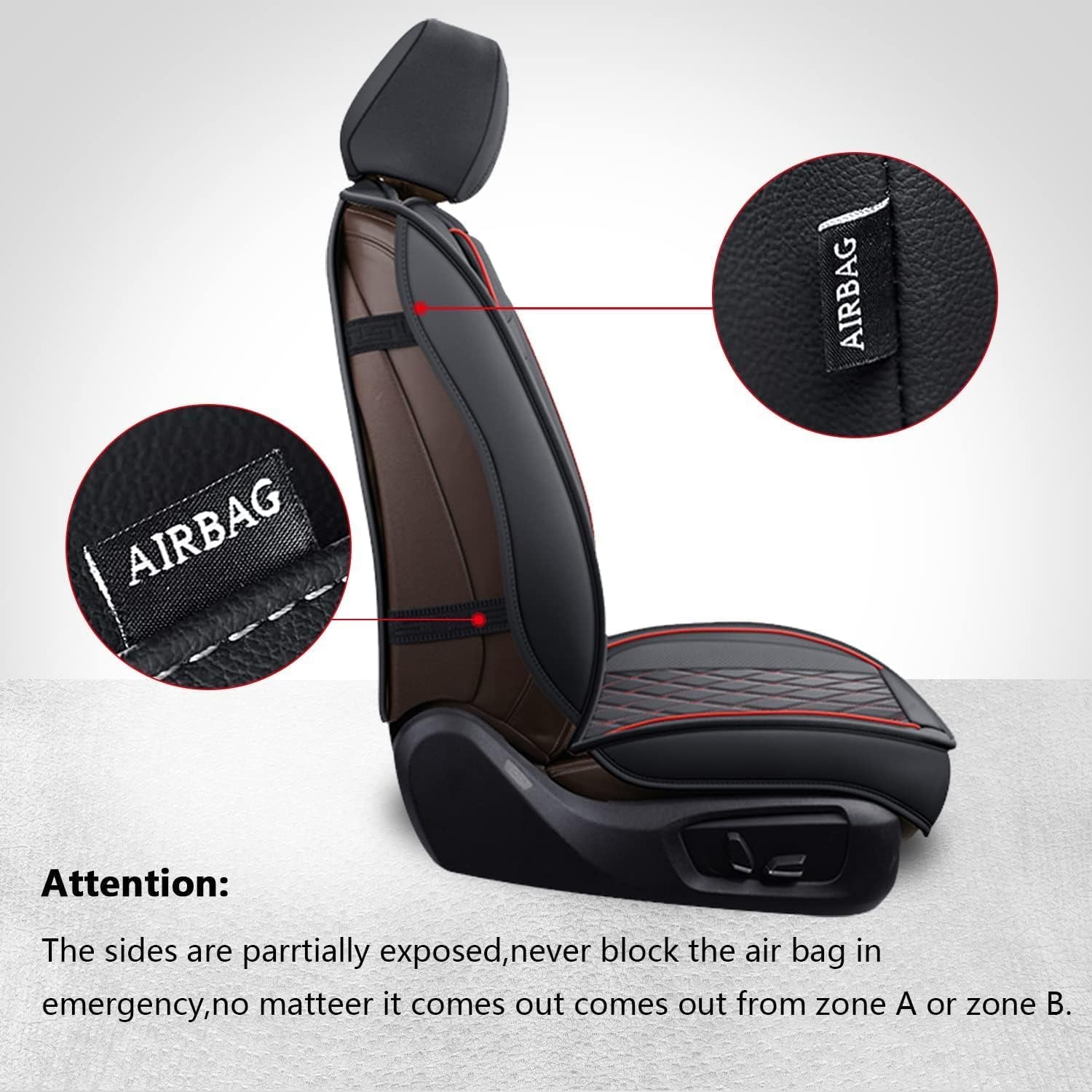 Faux Leather Ram Seat Covers Full Set for 2009-2024 1500 2500 3500 Black/Red