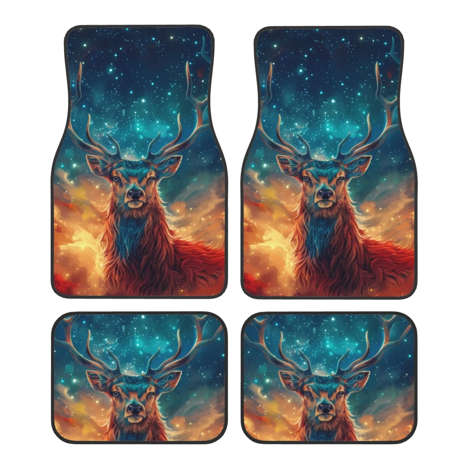 Celestial Stag Cosmic Glow Car Foot Mat Set of 4 Pieces - Universal Floor Liner Neoprene Full Set Floor Mats for Cars Trucks SUV