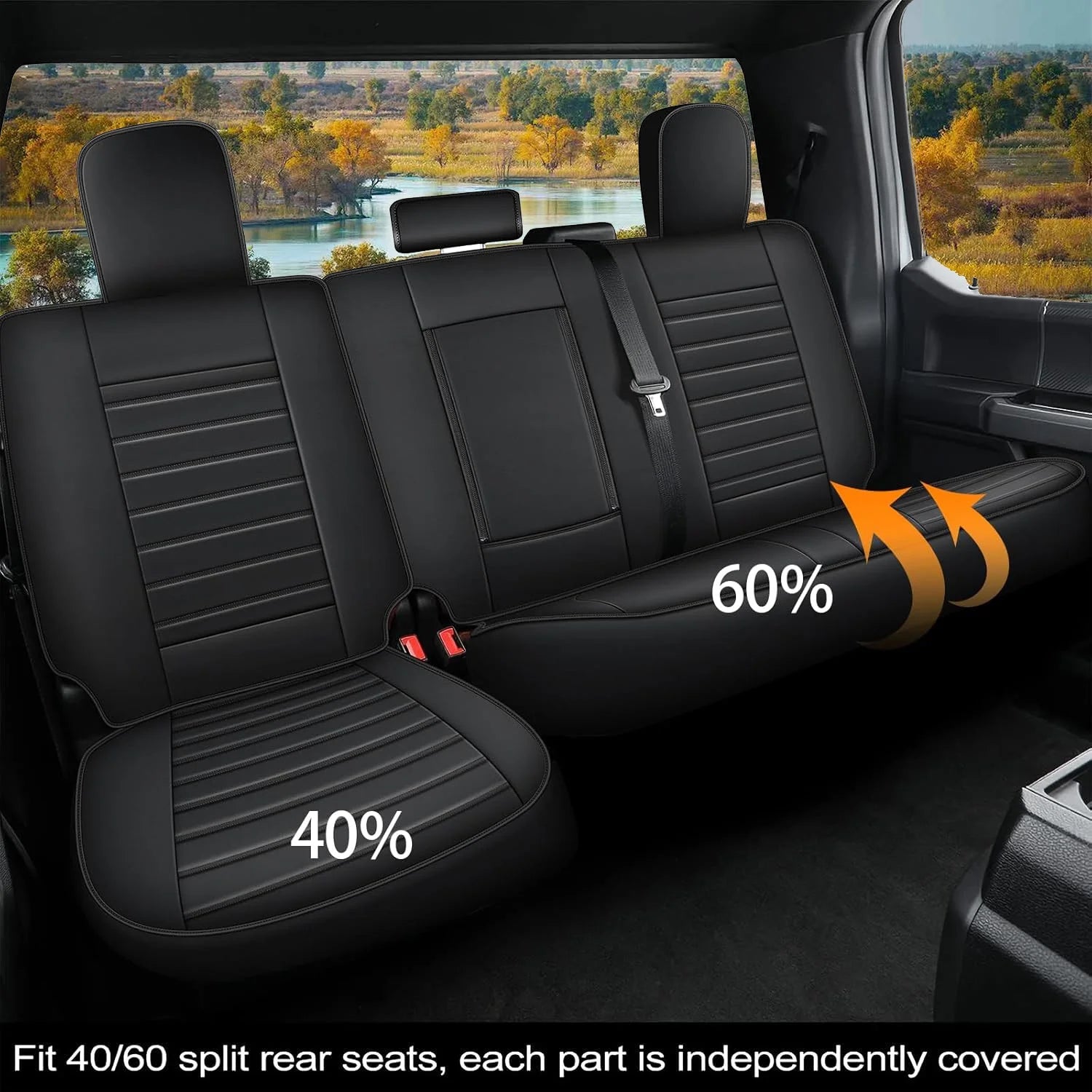 Custom Seat Covers for Ford F150 2009-2024 - 2025 F250/F350/F450 2017-2024: 5 Seat Full Set Faux Leather Truck Seat Covers Car Cushion (Black)