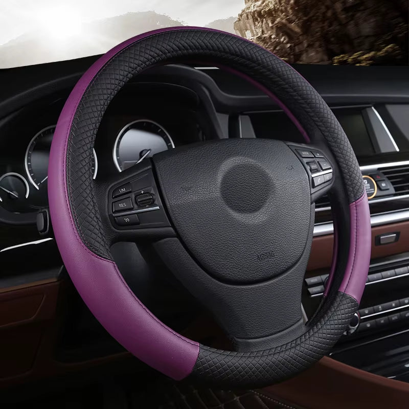 Leather Car Steering-Wheel Cover 37CM-38CM Car-Styling Interior Accessories Sport Auto Steering Wheel Covers Anti-Slip Universal