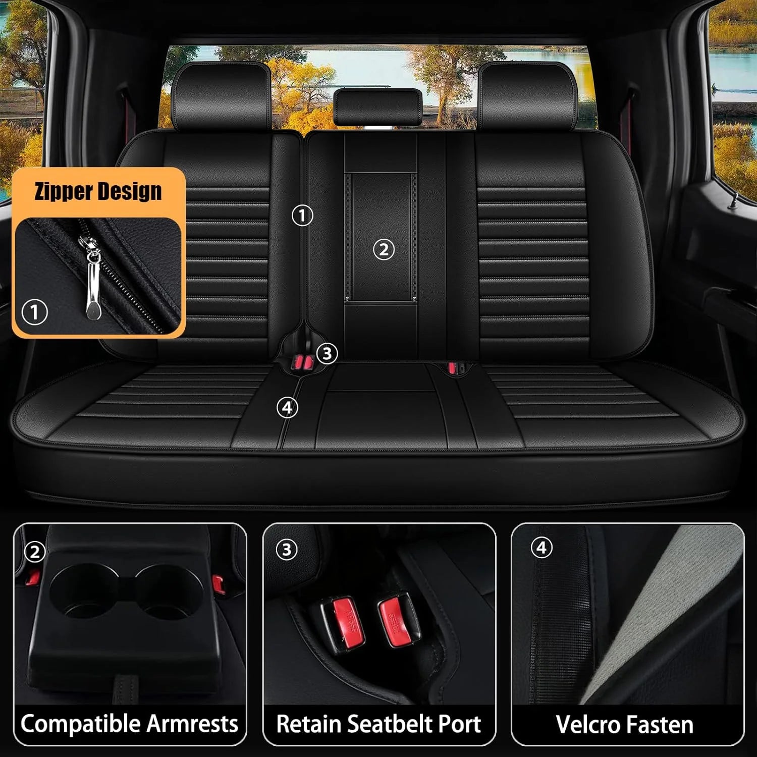 Custom Seat Covers for Ford F150 2009-2024 - 2025 F250/F350/F450 2017-2024: 5 Seat Full Set Faux Leather Truck Seat Covers Car Cushion (Black)