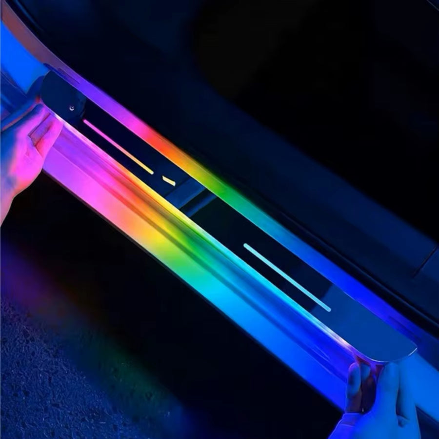 4PC Car Door Sill Plate LED Lights Wireless Car Door Lights Auto-Sensing Led Door Sill 12 Transformation Modes for All Car Model